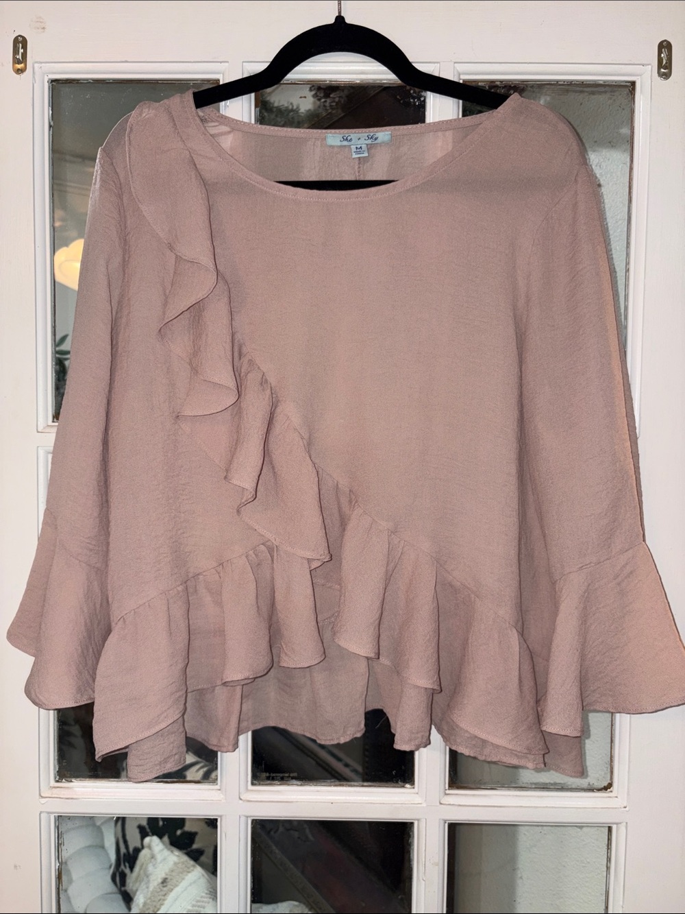 𝅺SHE & Sky Ruffle Flounce Rose Pink Top Women’s Medium